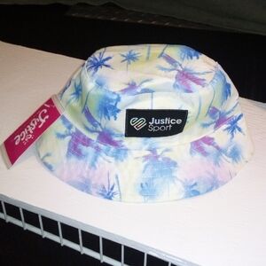 Justice Sport Blue Palm Trees Purple Green Yellow Tie-Dye Bucket Hat OSFM